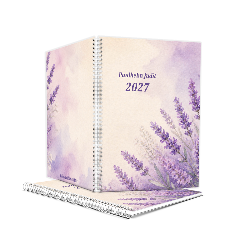 Könyvelői határidőnapló 2027 (Levendula - névvel ellátott)